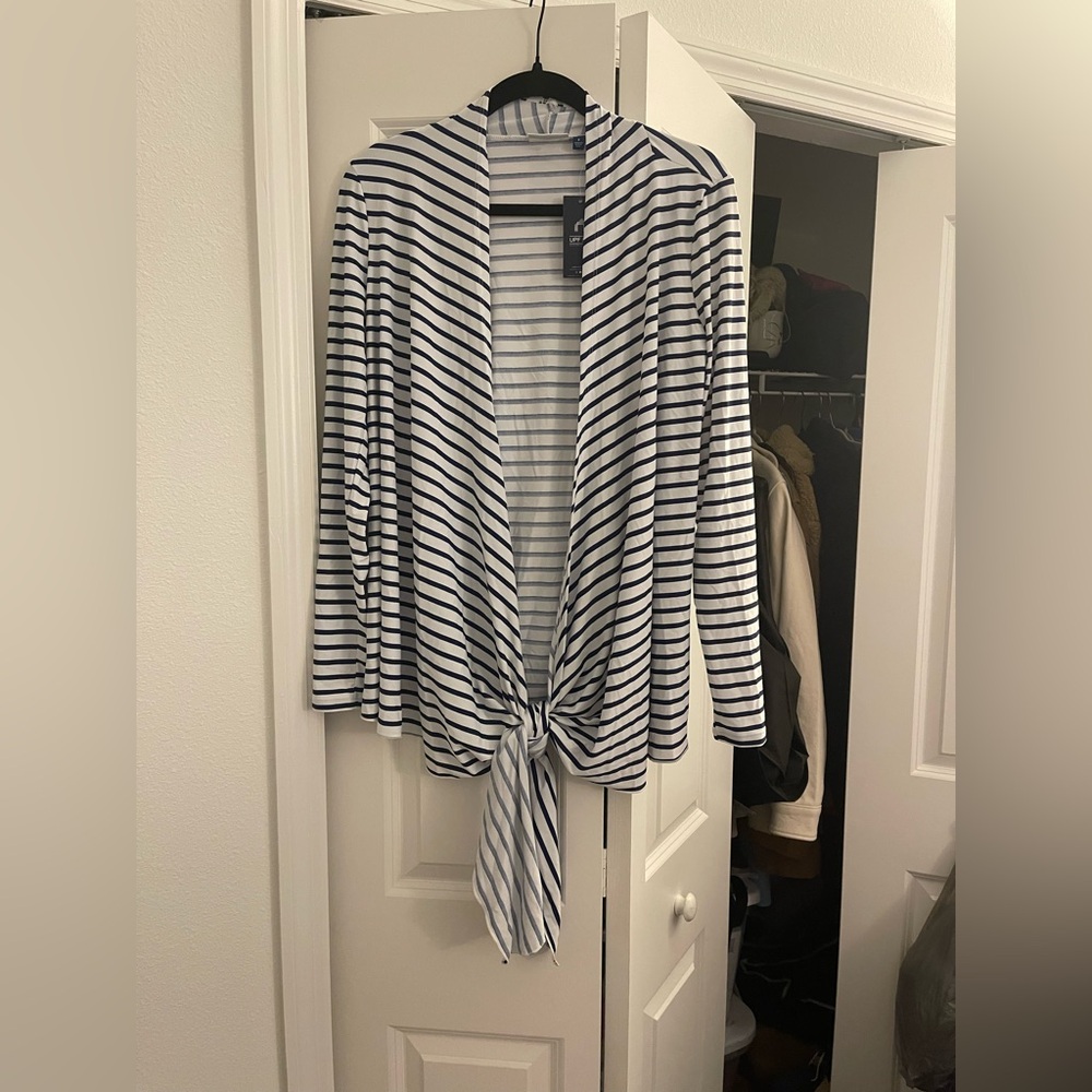 NWT Cabana Life Navy and White Striped Cardigan UPF 50